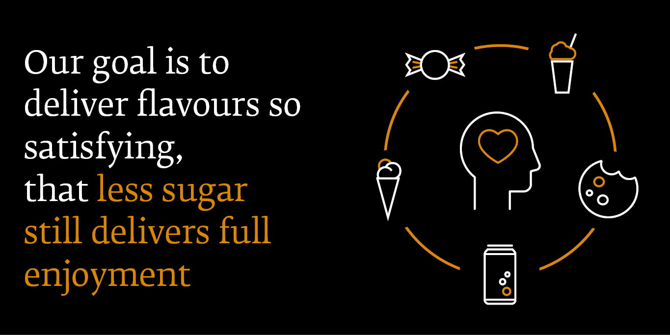 Our goal is to deliver flavours so satisfying,  that less sugar still delivers full enjoyment