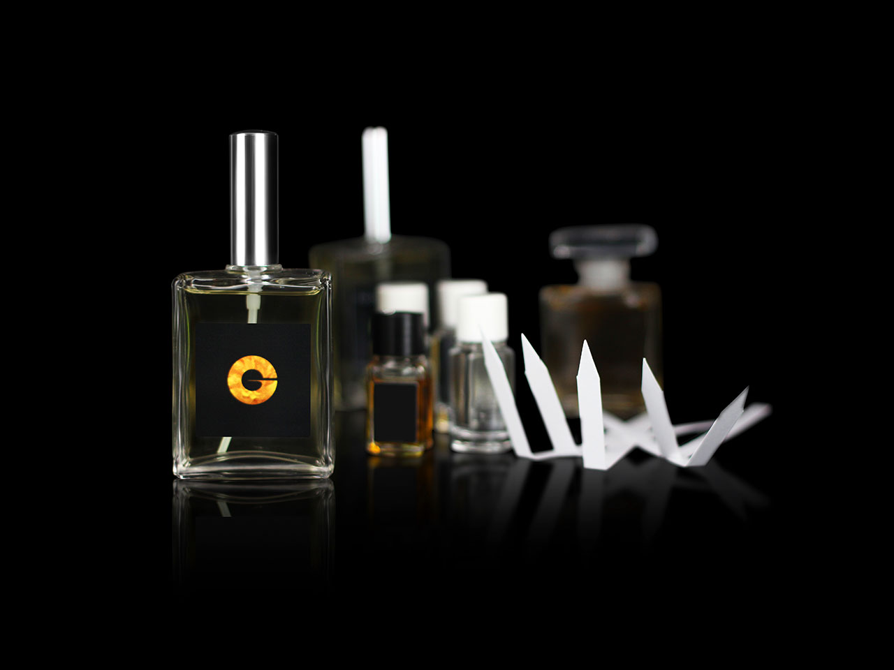 Perfume bottles and smelling strips